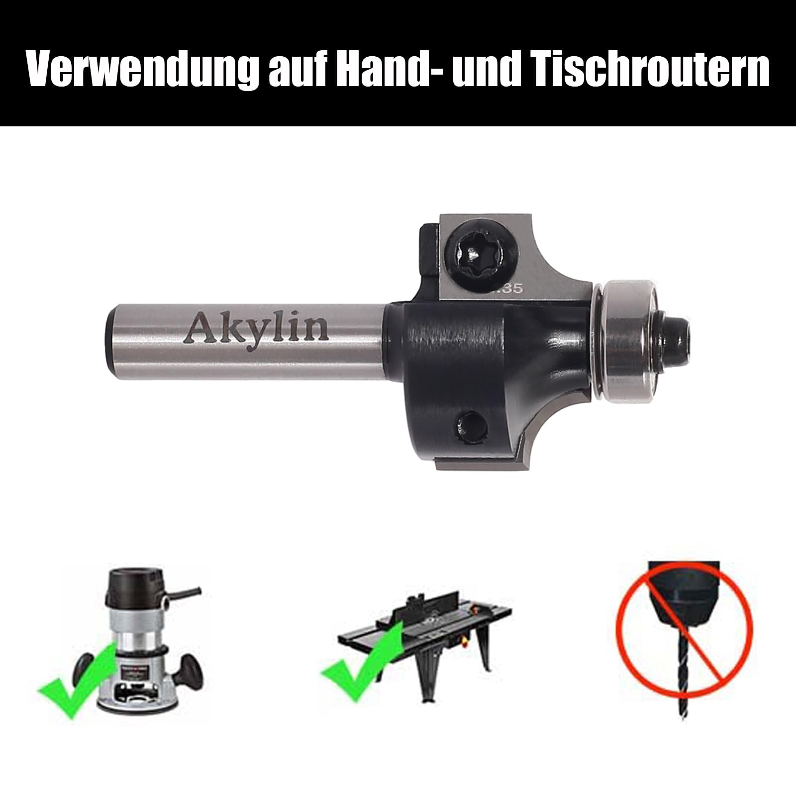 Wendeplatten Abrundfräser 8mm Schaft，Austauschbare Hartmetall Klinge，Abrundfräser Fräser Oberfräse mit Kugellager Holzfräser