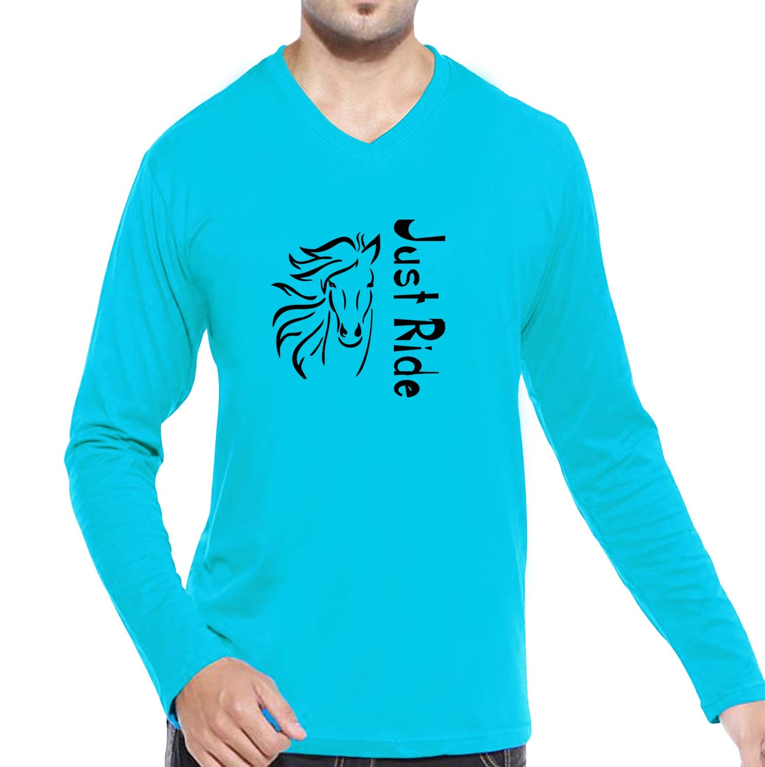 TVP FashionsGraphic Printed Men Tshirt Just Ride Cotton Printed V Neck Full Sleeves Multicolour T Shirt. Horse Riding, Rider, Sports Tshirts