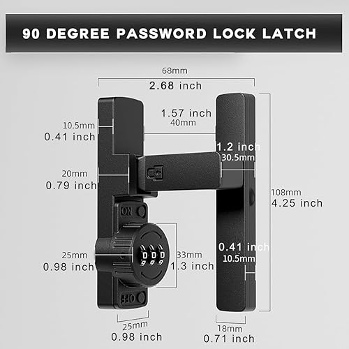 Miniatura 2 de Cerradura de puerta corredera con contraseña, cerradura de gabinete de combinación abatible de 90 grados, pestillo de cerradura de puerta de granero