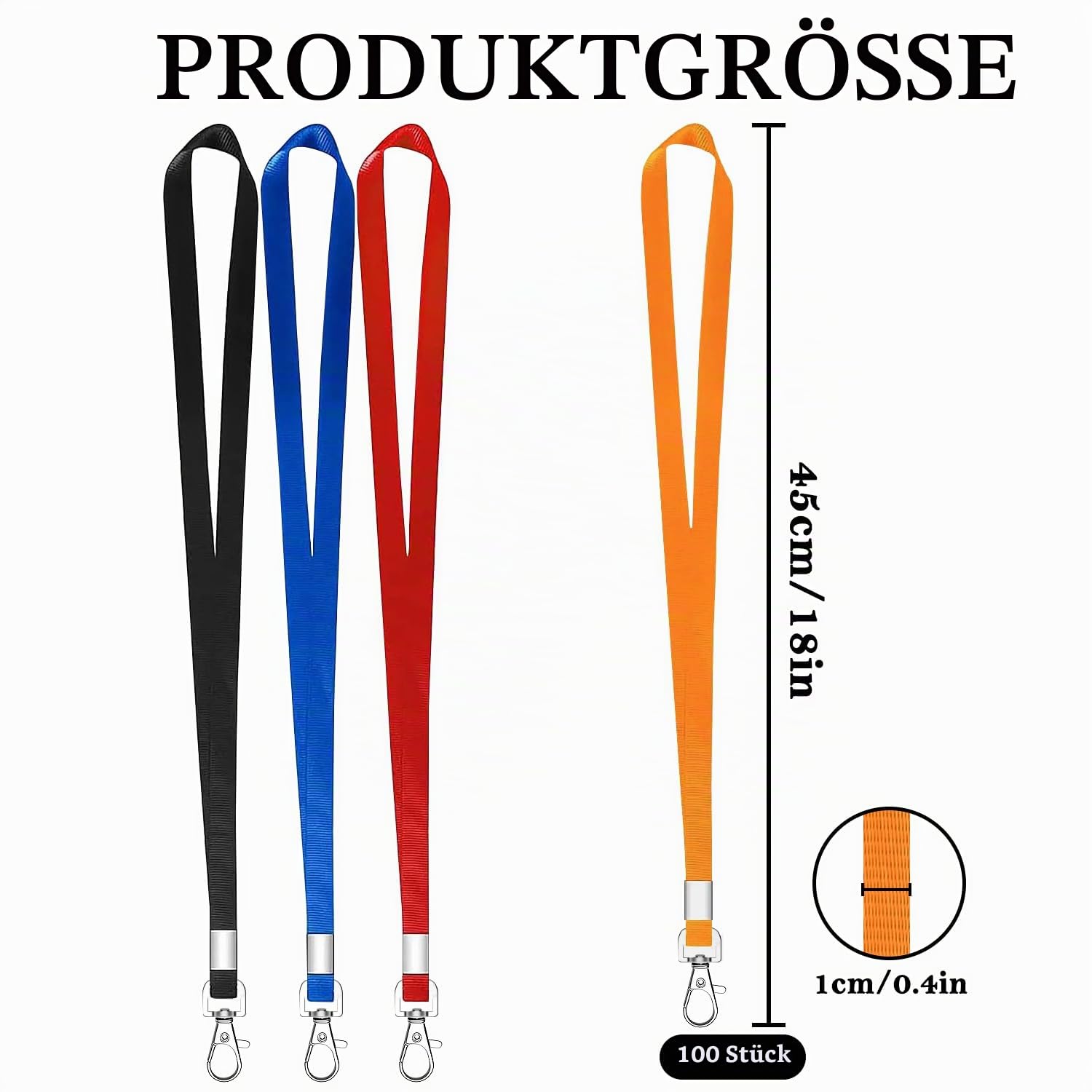 100 Stück Schlüsselbänder für Ausweise, Orange, Schlüsselband mit Clip, Umhängeband mit Abzeichen-Clip, Bulk Lanyards für Hals, Namensschild-Halter
