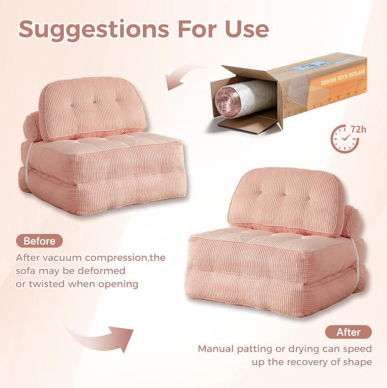 NESLAKO Pink Boneless Chair Bed with Pillow & Blanket, Foldable Sofa Bed - image 7