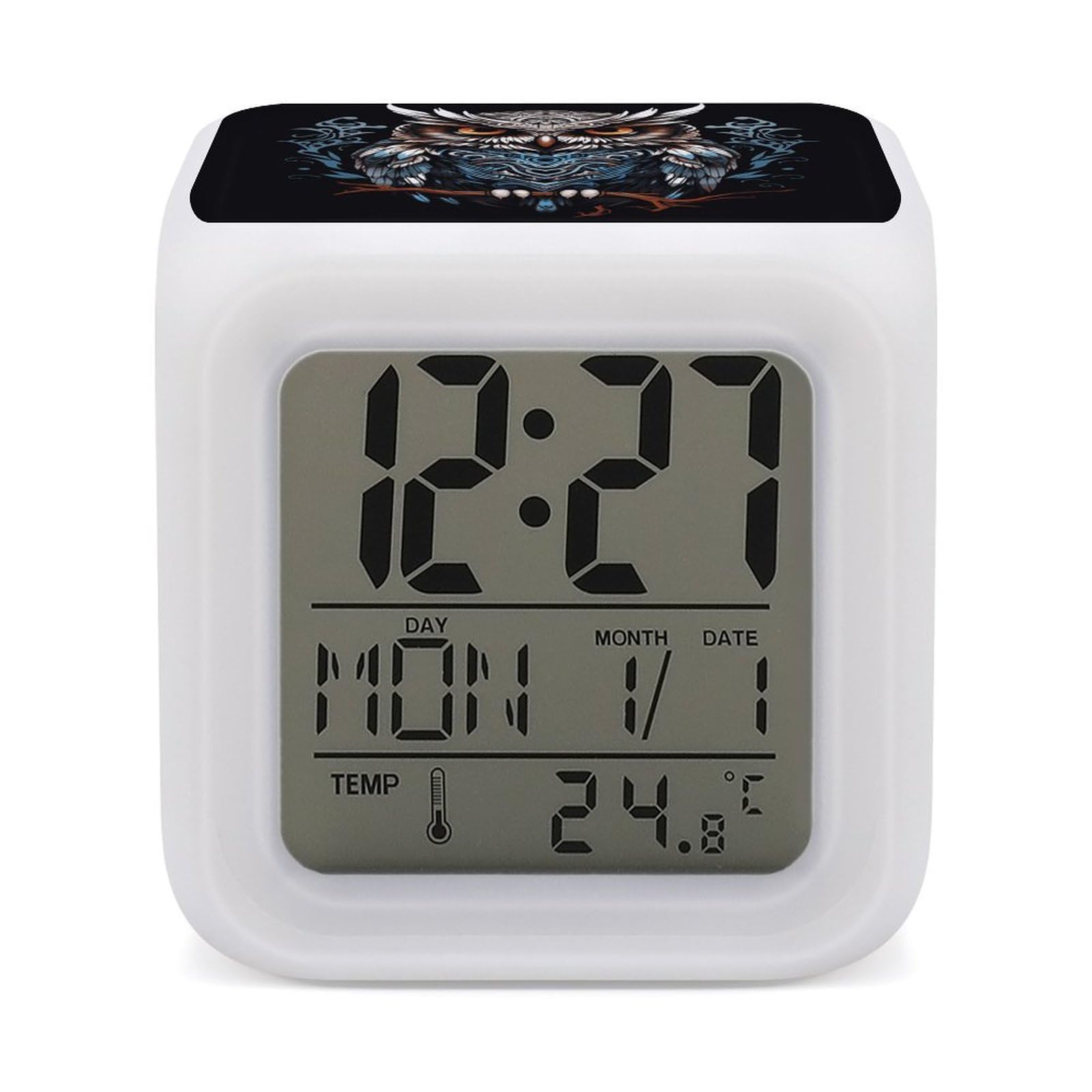 FekiLoot Owl Alarm Clock for Heavy Sleepers Wake Up Digital Clock with 7 Color Changing Night Light Super Loud Digital Alarm Clocks Small Machine Alarm Clocks