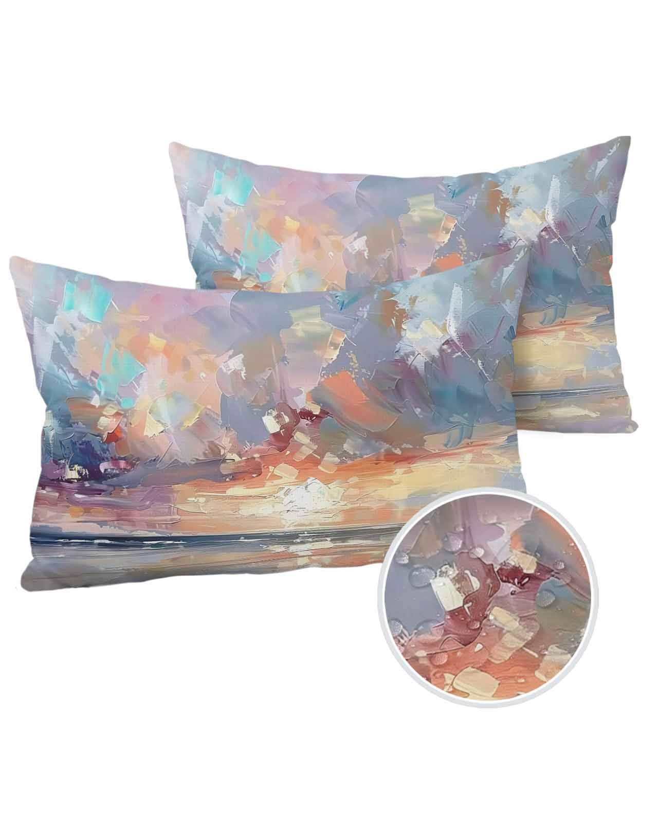 Edwiinsa Abstract Blue Outdoor Pillow Covers Waterproof,All Weather Cushion Case Set of 2 Lumbar Pillowcase for Sofa Couch Bed Decor Patio Furniture 20