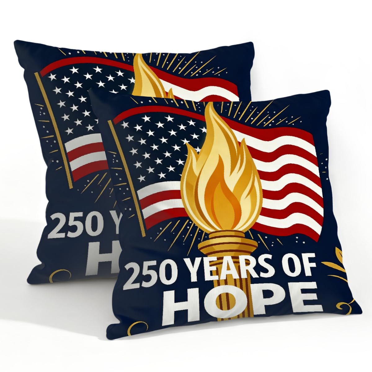 Outdoor Pillow Covers Waterproof Pillowcases 22x22in Set of 2 American Flag 250 Years of Hope Decorative Throw Cushion Case for Couch Sofa Garden Patio Furniture
