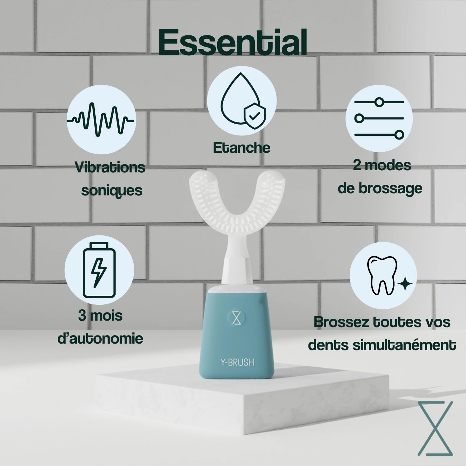 Y-Brush Essential - Brosse à Dents Électrique Sonique - Automatique - 3 Mois d'Autonomie - 2 Modes de vibration - Cliniquement prouvé par des dentistes