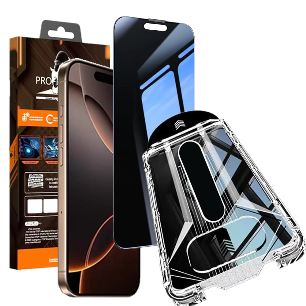 【360°覗き見防止＆革新的なガイド枠】iPhone 16 Pro ガラスフィルム 新型のガイド枠付き 超簡単貼り付け 自動除塵 360°ぞき見防止 上下左右 プライバシー保護 全面保護 気泡レス 自動吸着 貼りやすい 日本旭硝子製 アイフォン 16 Pro 用 のぞき見防止 ガラスフィルム