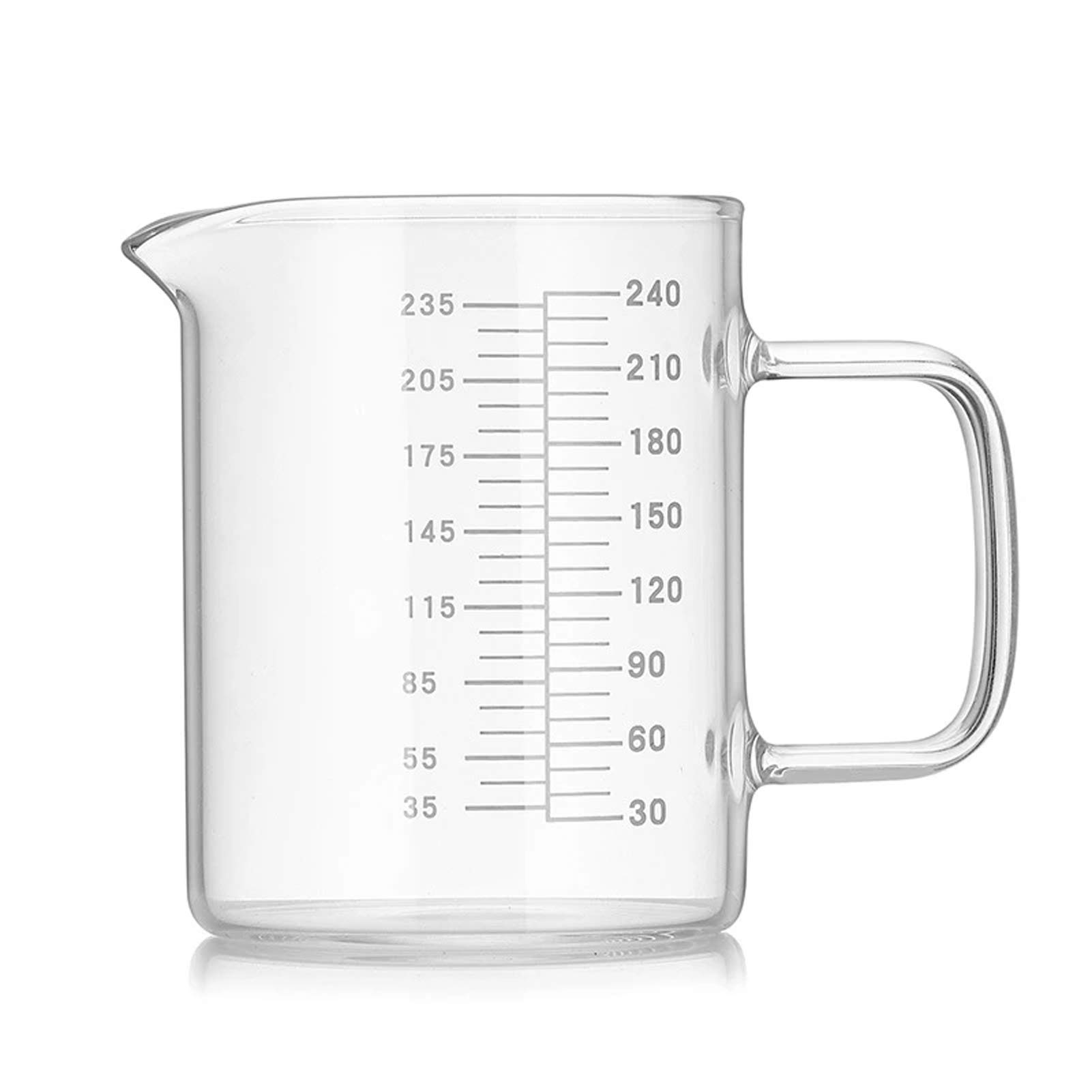 Vasos medidores de cristal de 240 ml, mini jarra medidora de vaso de  cristal de mezcla, taza de leche lquida, escala transparente con boquilla  y mango aislado para lquido fro/calor : Amazon.com.mx: