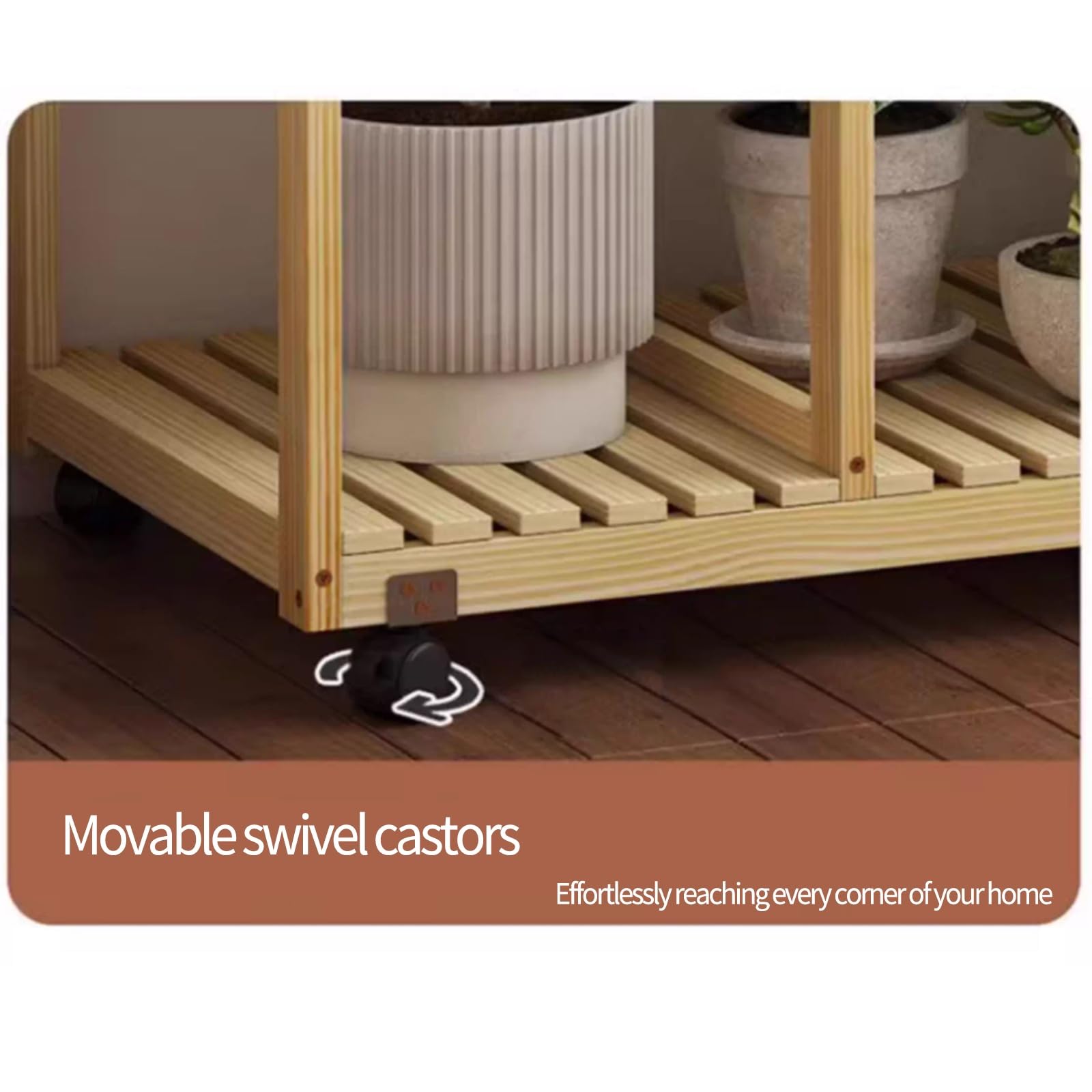 Supporto per Piante multilivello in Legno massello con Ruote. Scaffalatura Versatile per Interni ed Esterni, Ideale per soggiorni, balconi, Giardini e camere da Letto. Elegante por