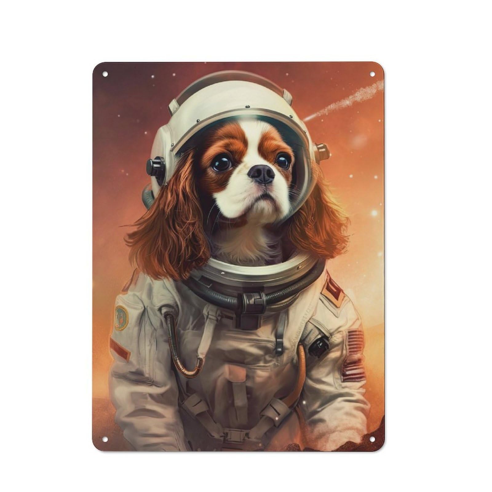 Junmoney Cavalier Dog Mars Rustic Tin Wall Plaque 40X30cm For Studio Or Craft Room, For Garage, Workshop And Man Cave Decoration