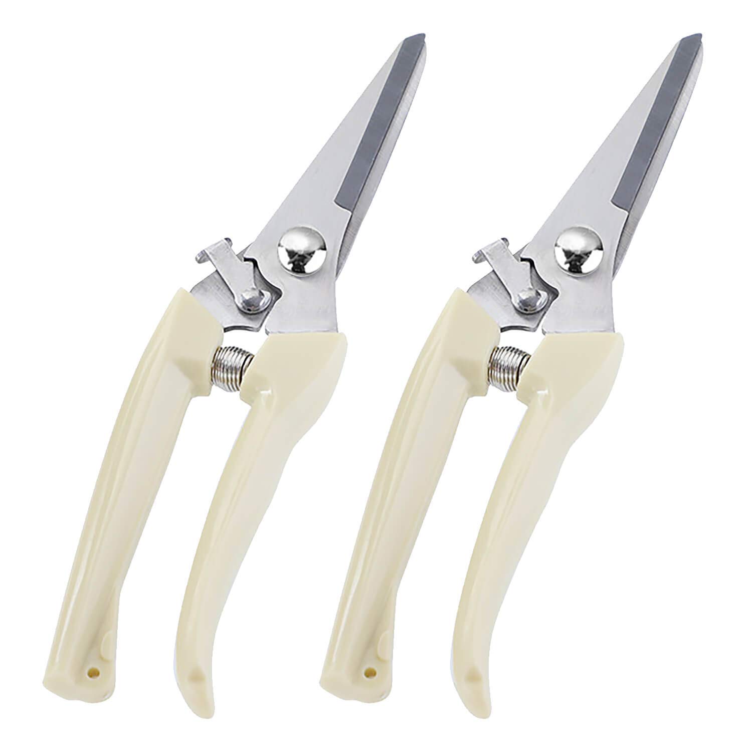 BUGUI Straight Blade Pruning Shears - 2 Pack, Ultra Lightweight Garden Shears, Sharp Garden Scissors for Cutting Flowers, Trimming Plants, Harvesting Herbs, Fruits & Vegetables (White)