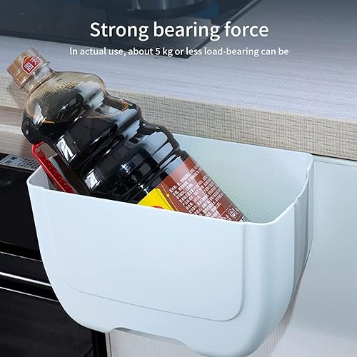 Miniatura 5 de Pequeño cubo de basura plegable de plástico para colgar con tres rollos de bolsas de basura para cocina, gabinete, dormitorio, baño, 3 L (azul)