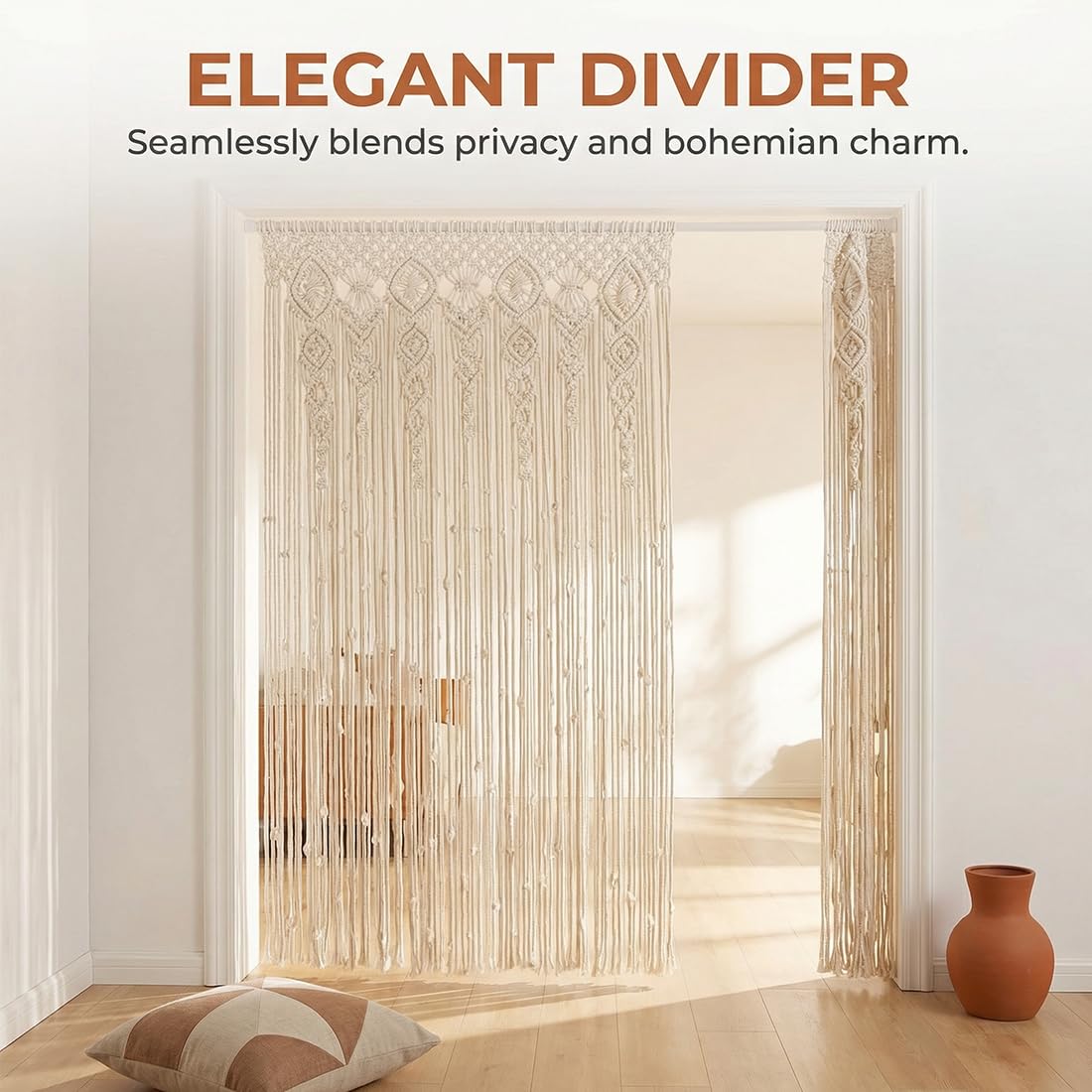Arazzo da parete in macramè, stile bohémien, tessuto a mano, in macramè, decorazione da parete per divisori, tende per finestre, matrimoni, decorazioni da parete per la casa, beige (35 x 70 cm)