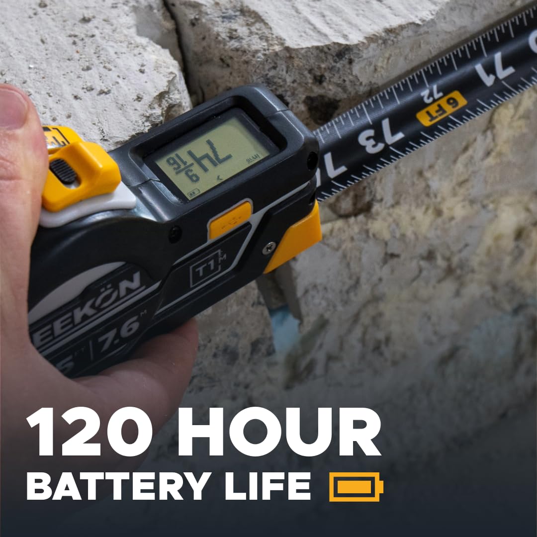 REEKON T1M Utility Digitales Maßband, 7,6 m (geteilt) – Bluetooth-Smart-Messwerkzeug, 1/32 Zoll Genauigkeit, spart 1000+ Messungen, LCD-Display, 150 Stunden + Akkulaufzeit, wiederaufladbar
