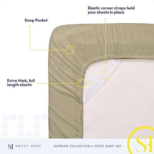 Vista 165 de Juego de sábanas extrasuaves de tamaño queen, ropa de cama transpirable y lujosa con correas elásticas integradas para las esquinas, colección