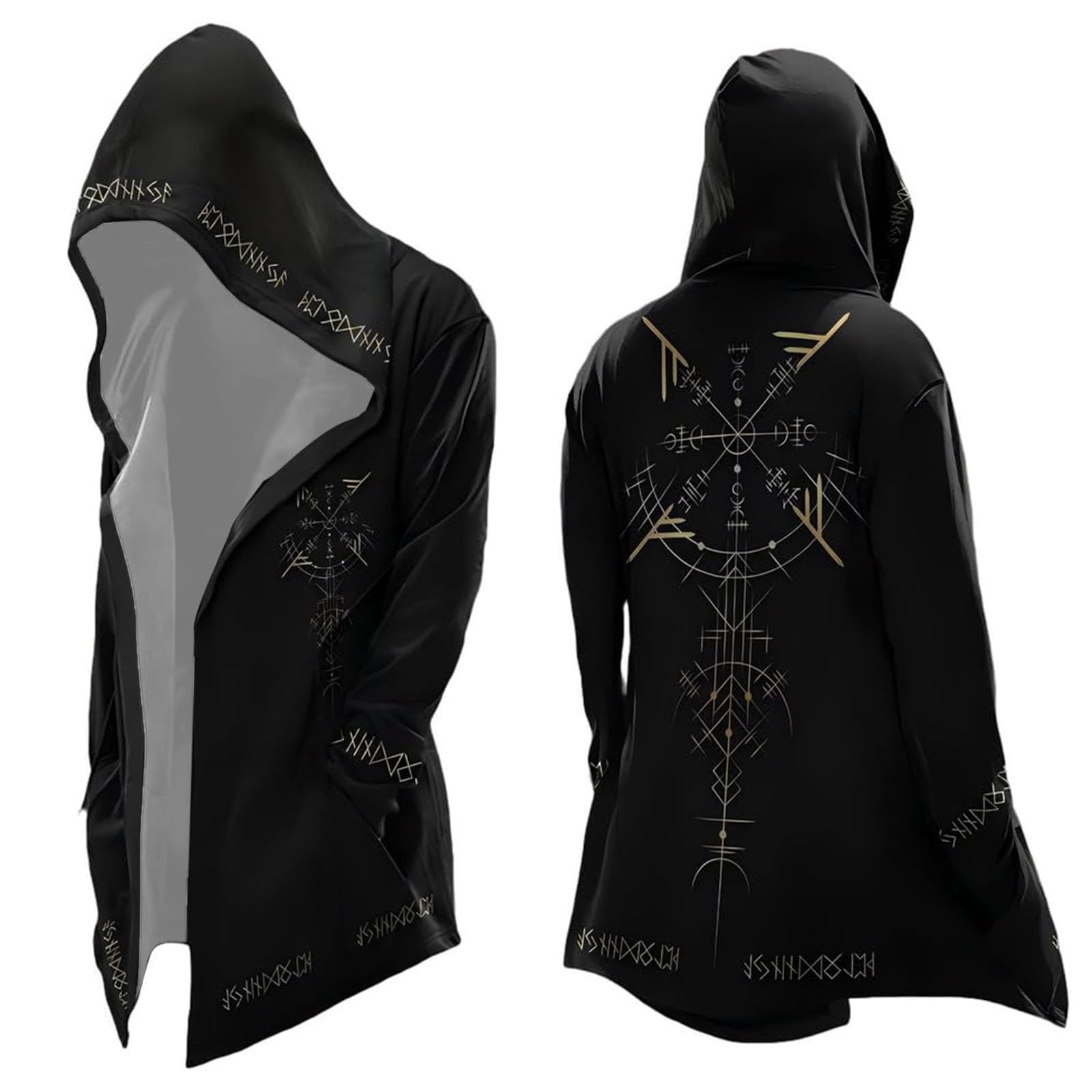 Men's Halloween Hoodie Medieval Norse Mythology Hooded Cardigan Motorcycle Jacket Long Sleeve Casual Loose Fit Streetwear Coat for Daily Wear Spring Autumn Winter (A10-Black, M)
