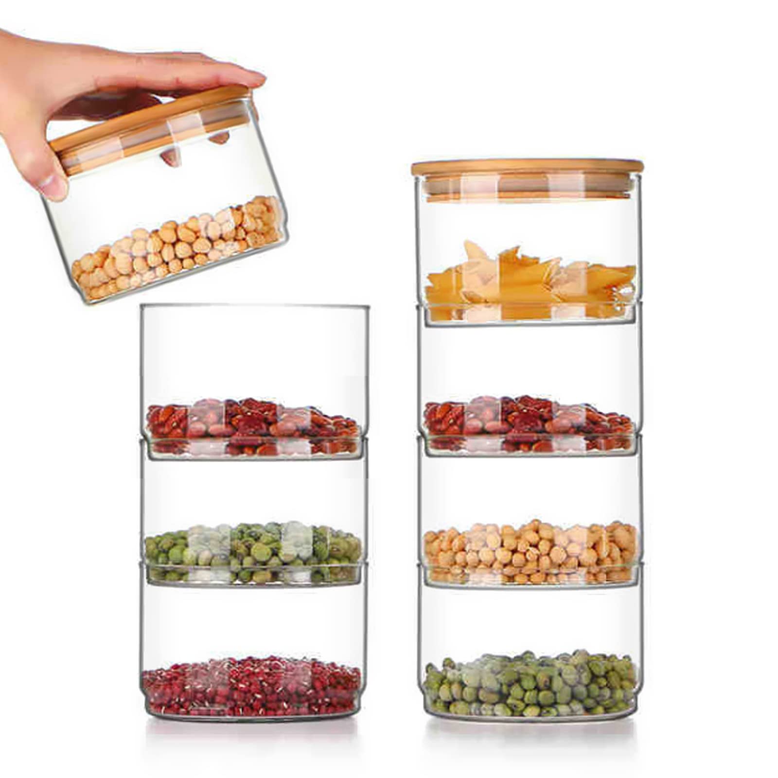 BEIJIALY Tiered Glass Storage Jars, Stackable Glass Jars, Multistage ...