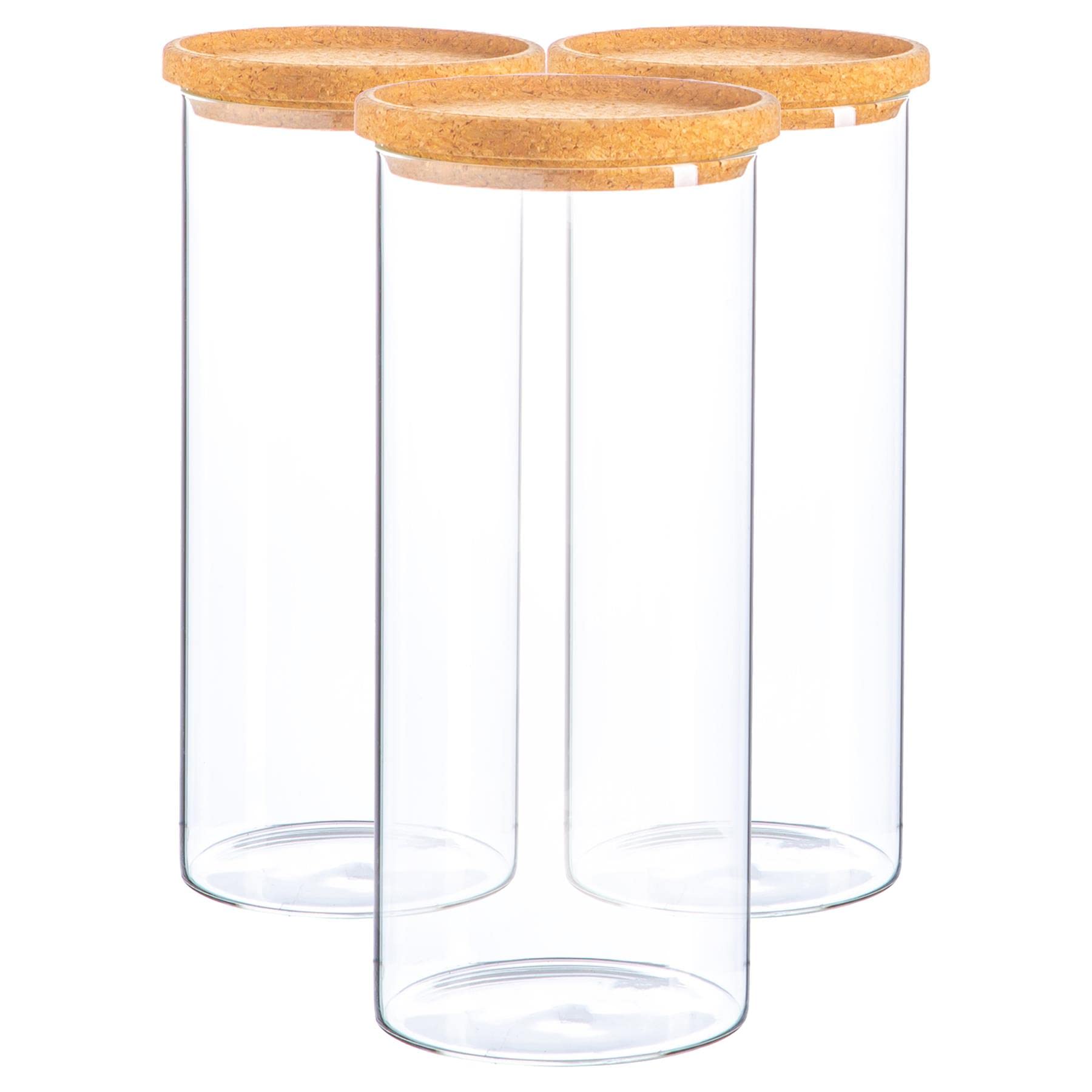 Argon Tableware Scandi Storage Jars with Cork Lids - 1500ml - 3 Pack - Modern Round Organisation Container Glass Jar for Kitchens, Pantry, Bathrooms, Utility Rooms