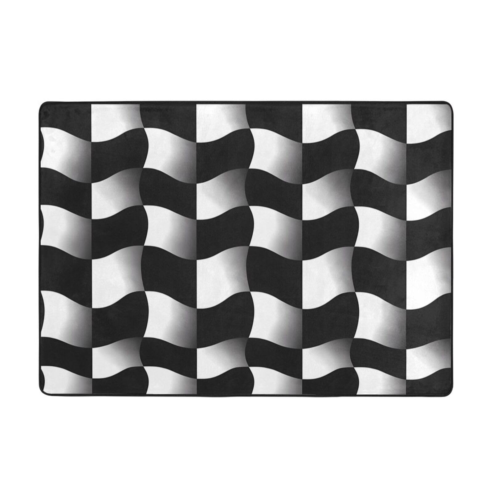 Tapis mosaïque vague noir et blanc 147x203 cm antidérapant