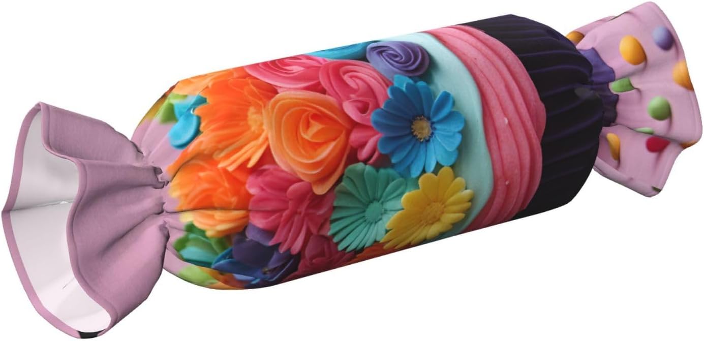 Colorful Cupcakes Rainbow Flower Cake Print Candy Cylindrical Comfortable Pillow Throw Pillows Home Decor Easy Maintenance