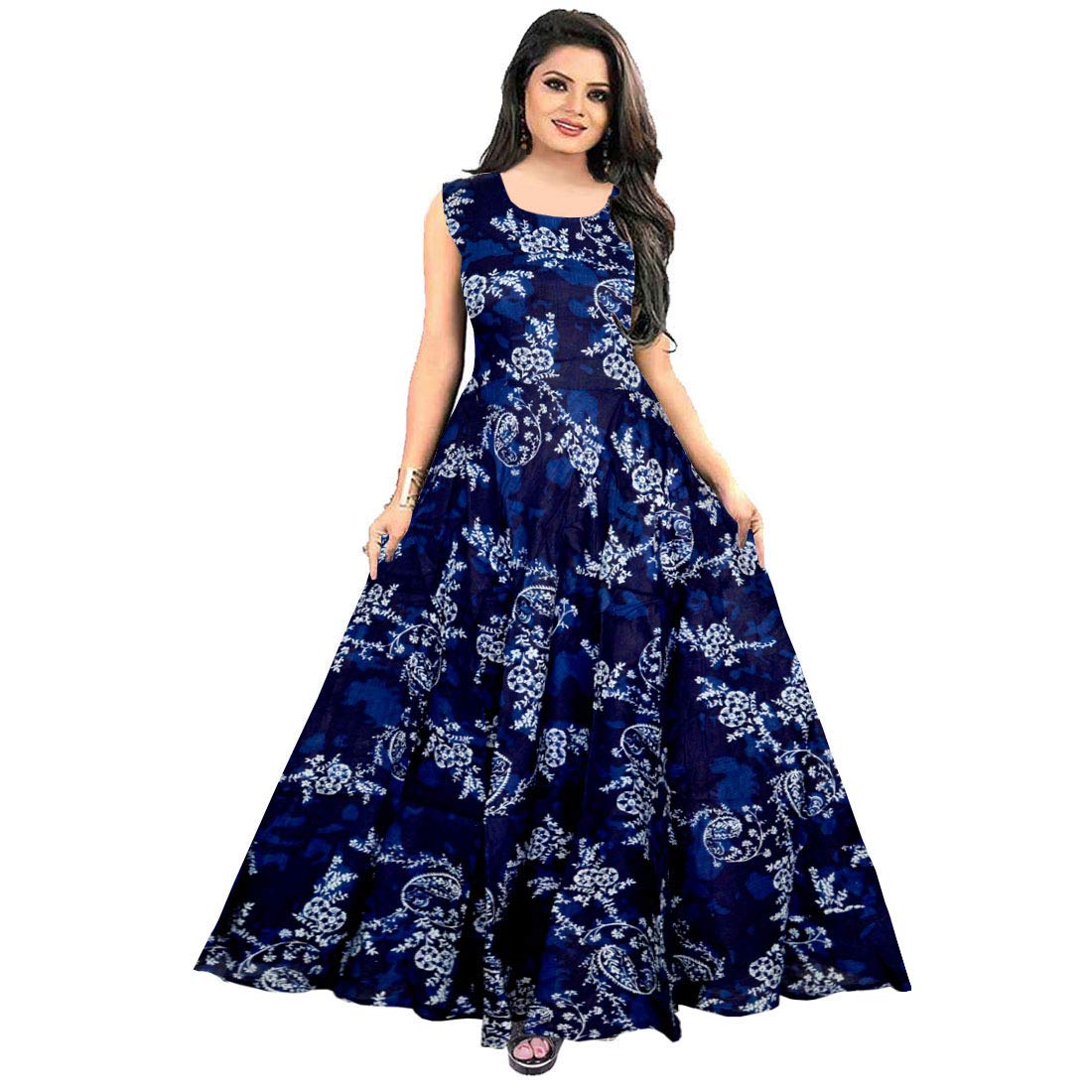 trendy fab Long Rayon Maxi Gown for Women Girls Jwf Women's Rayon Rajasthani Jaipuri Printed Gown (Multicolour, Free Size) Red-picture-36