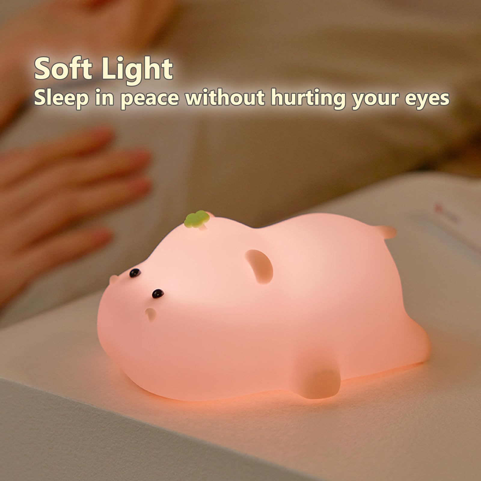 Niedliche Cartoon-Kinderzimmer-Nachtlichter, Tier-Design, sicheres Silikon, weiche LED-Kinderzimmerlampe für Kleinkinder, Raumdekoration (Hippo)