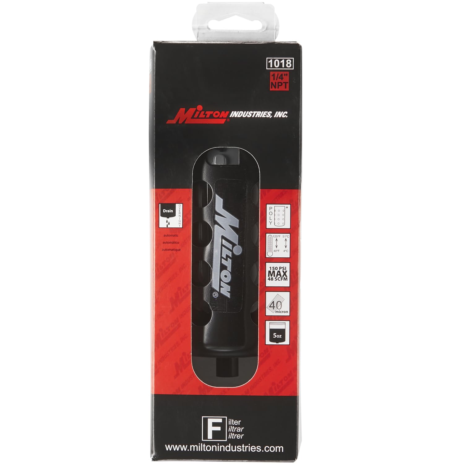 Milton 1018 - Micro Filtro de policarbonato NPT FRL de 1/4 Pulgadas