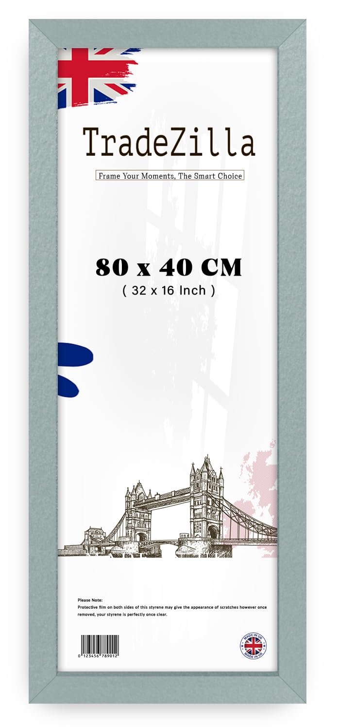 TradeZilla | Silver (80 x 40 CM) Poster Frame - 800 x 400 mm Photo Frame for Posters and Prints – Solid Eton wood, Home Décor 2' 7" x 1' 4" [ Silver ]