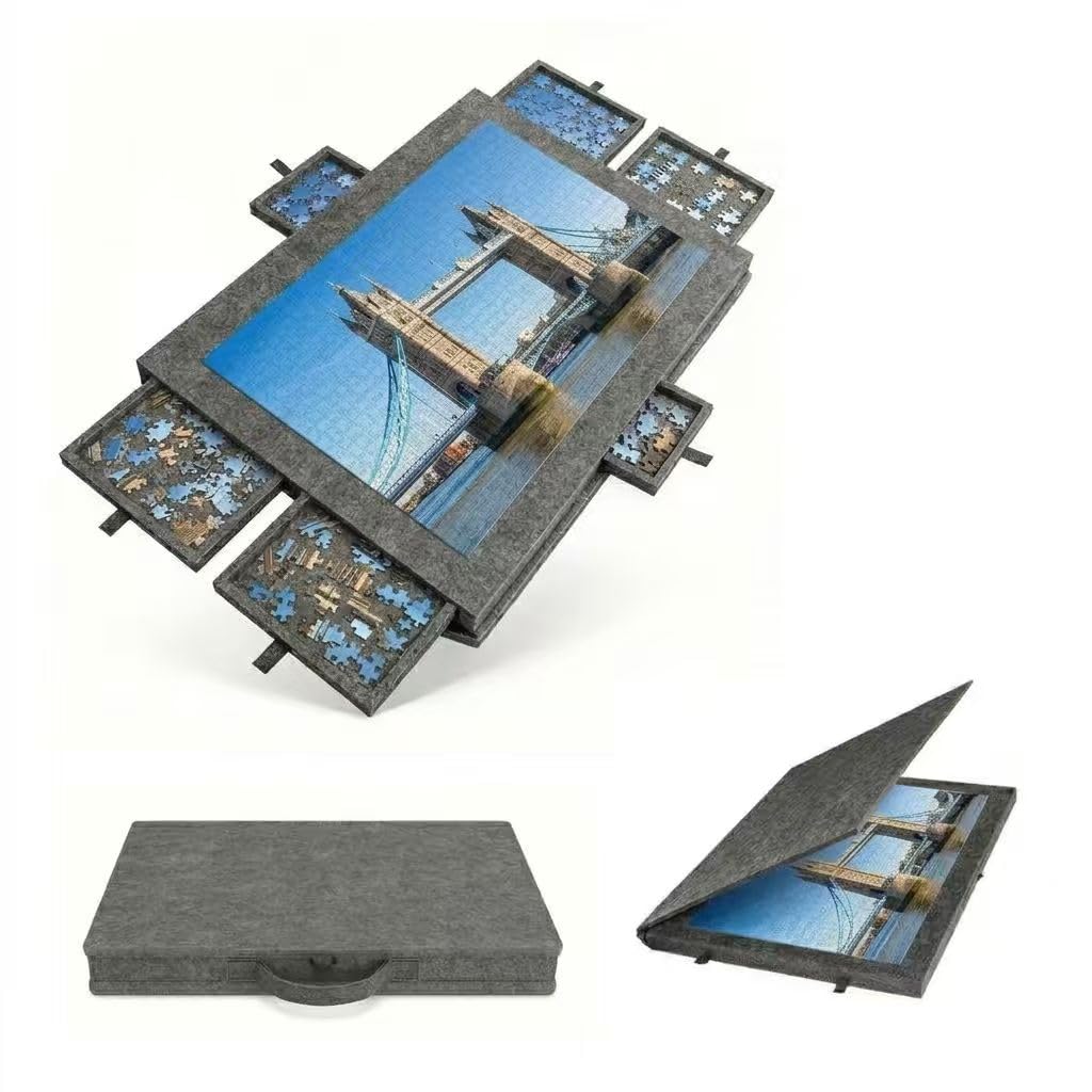 Tavola puzzle con 6 cassetti e supporto inclinabile, tavolo puzzle portatile da 1000 pezzi con copertura protettiva, tavola leggera in feltro e contenitore per adulti e anziani