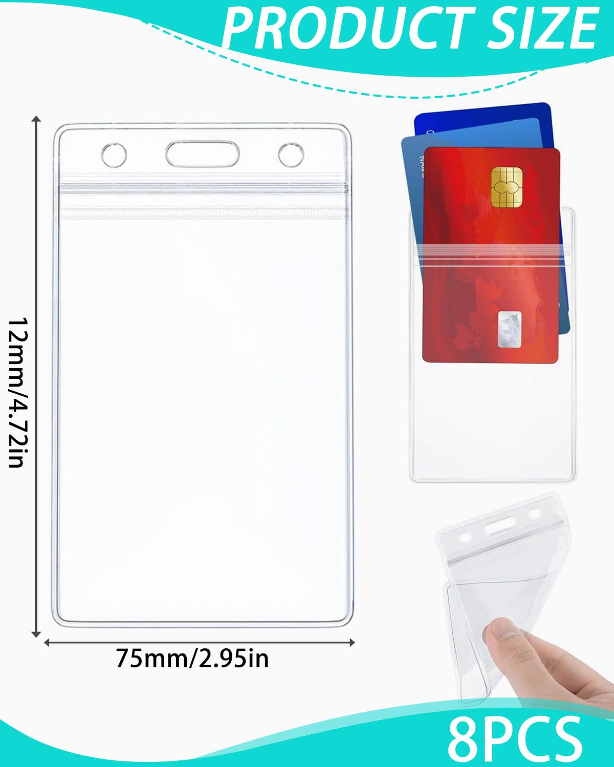DAFNE 8 Pezzi Porta Badge Verticale in Plastica Impermeabile Custodia Trasparente per Tessere Identificazione