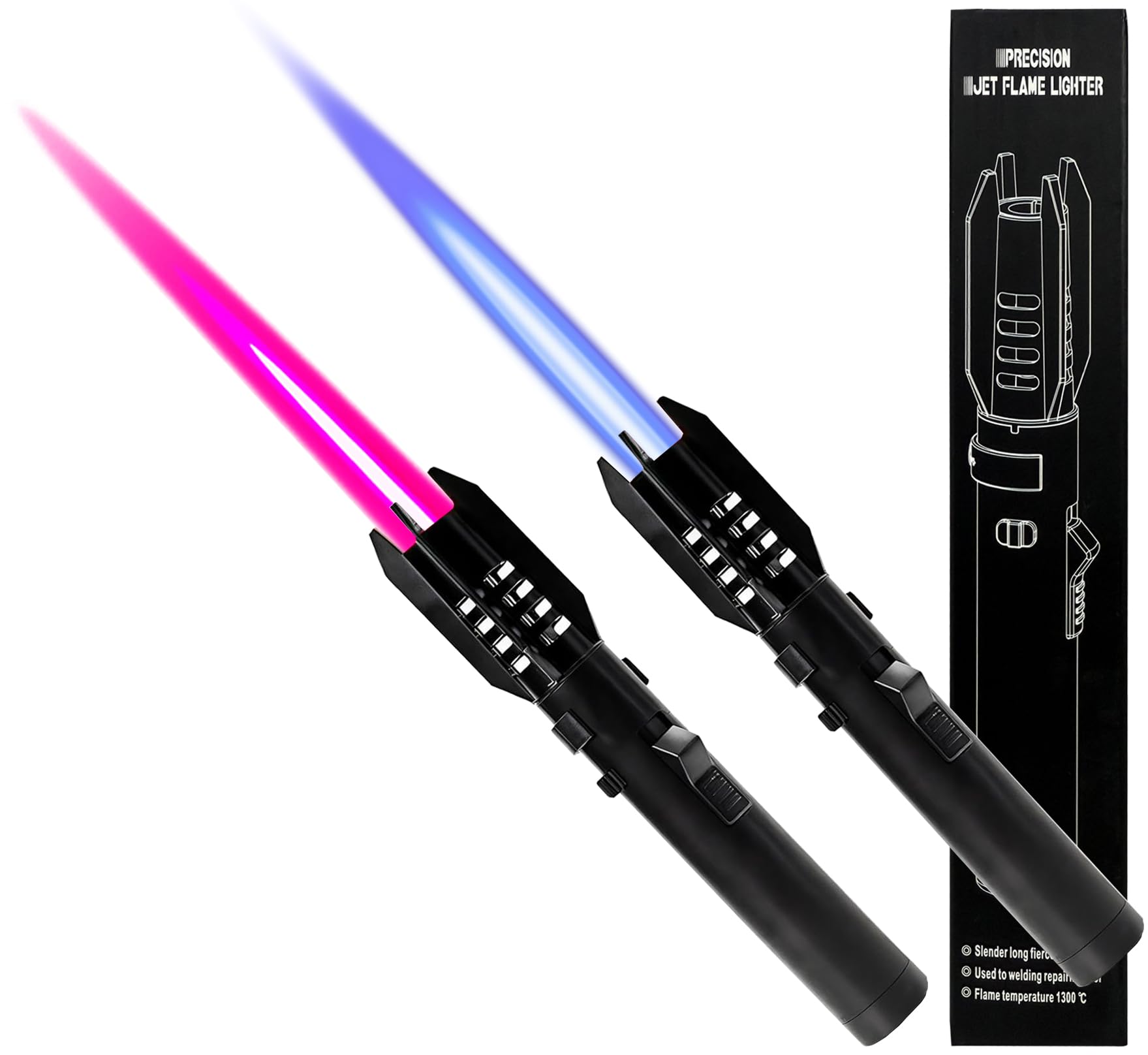 Torch Lighter 2 Pack Red Blue Straight Flame Long Torch Lighter Bright Fire Butane Refillable Windproof with Flame