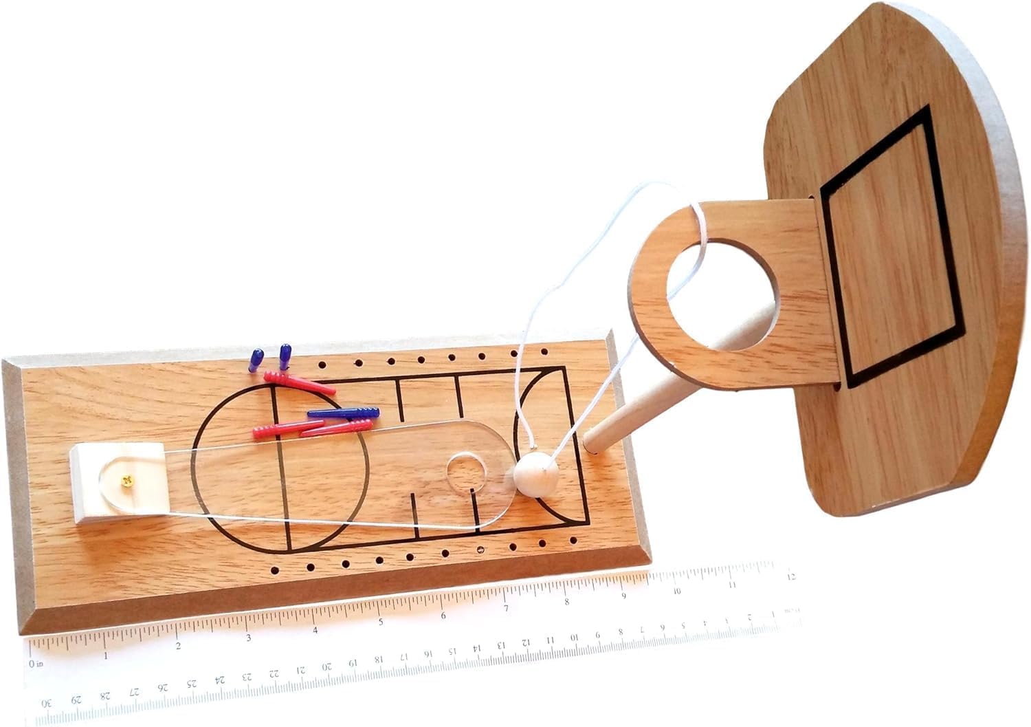 Wooden Desktop Basketball Game with Slingshot Shooter, 30 x 15 x 20 cm, Natural Wood 2
