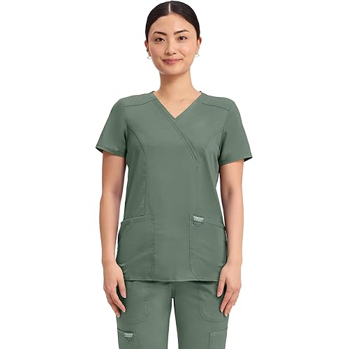 Cherokee Scrubs Top for Women Mock Wrap with 3 Pockets, Soft, 2-Way Stretch & Durable Fabric - WW610