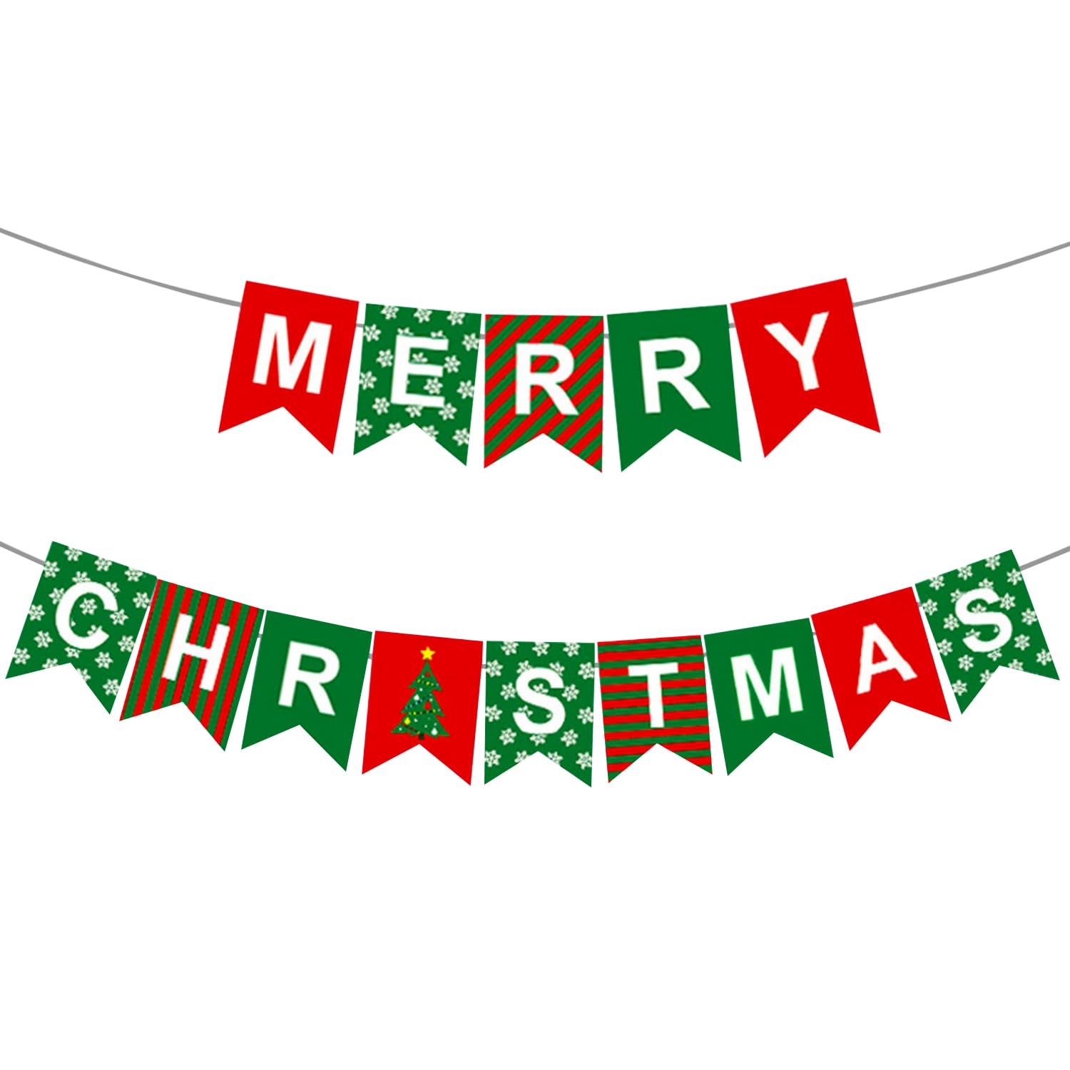 MFUOE Merry Christmas Snowflake Banners Letters Assorted Colour Paper Bannerrs Pre-strung Vintage Indoor Outdoor Fun Banner for Holidays Gifts