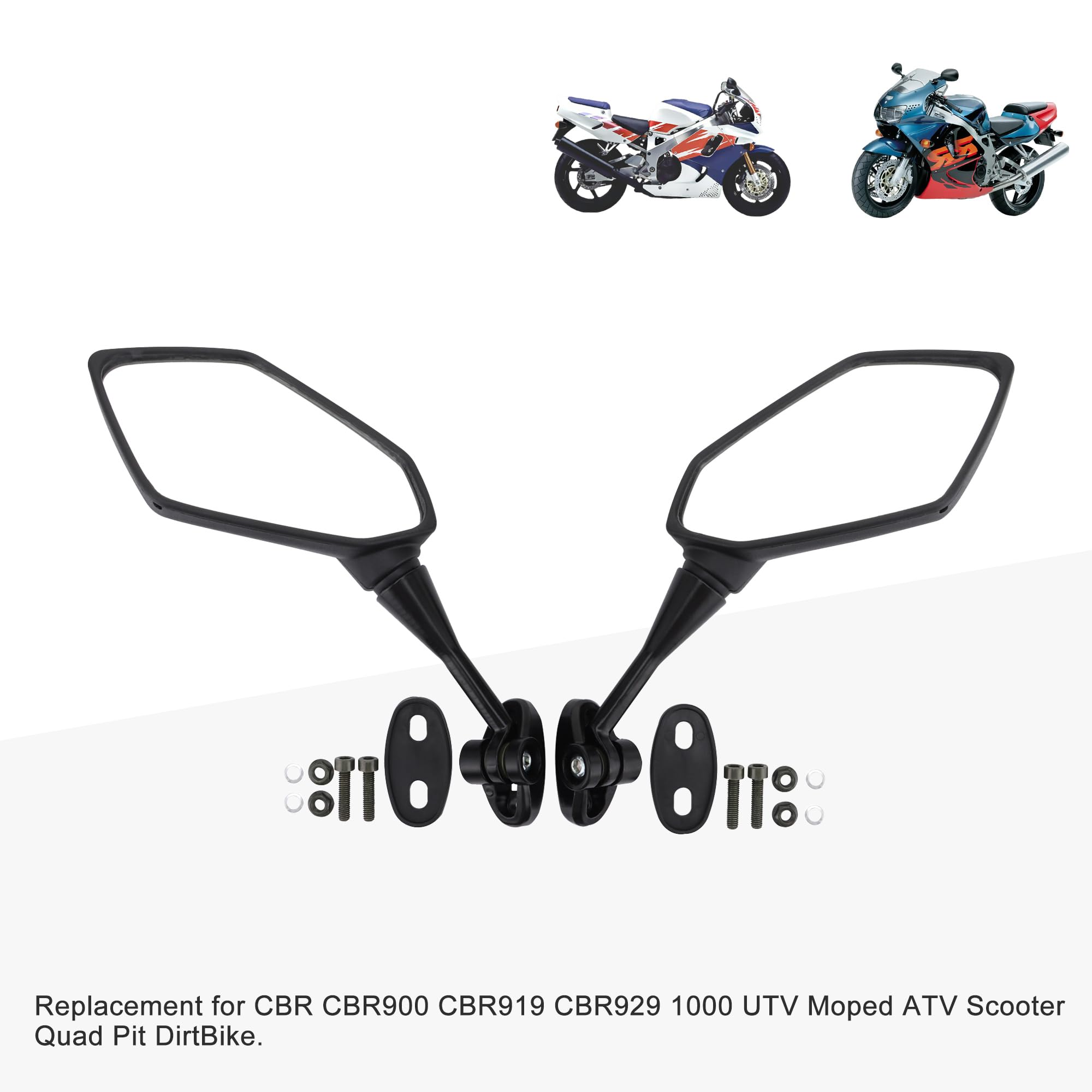 GOOFIT poligono Nero Moto Retrovisore Laterale Rotazione di l'adattatore a Vite Clip di Fissaggio Sostituzione per Kwasaki CBR CBR900 919 929 1000 UTV Ciclomotore ATV Scooter Quad Pit Dirtbike