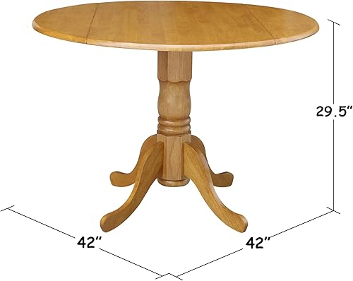 Miniatura 10 de IC International Concepts, Mesa de comedor redonda con pedestal de doble hoja de 42 pulgadas, madera auténtica maciza, madera de parawood