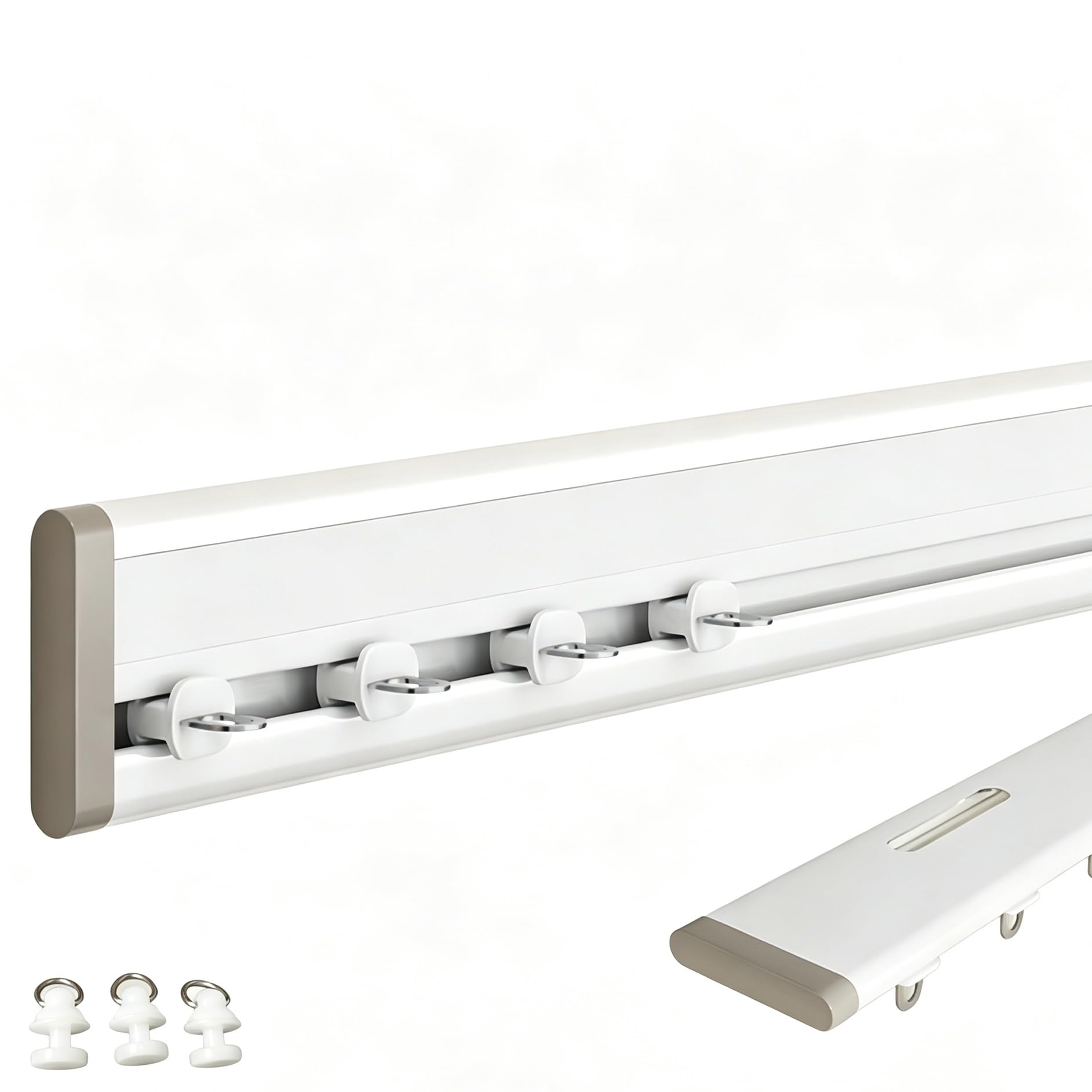 Self-Adhesive Ultra-Thin Curtain Track, Aluminum Ceiling Curtain Rail – Silent Sliding Rail for Living Room, Bedroom, Room Divider. No-Drill Adhesive Mounting (Champagne, 100 CM)