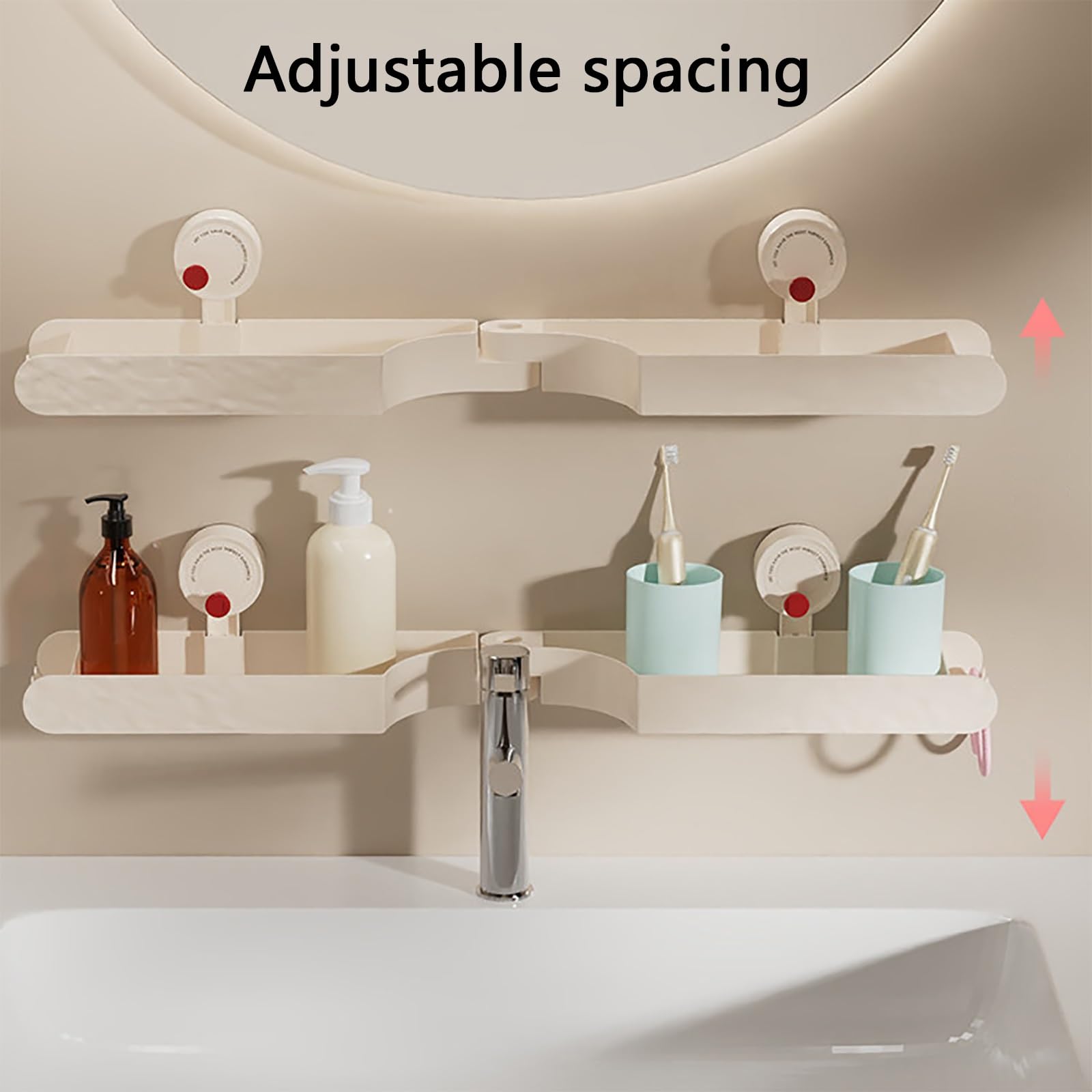 Klappbares Badezimmerregal für Über Dem Waschbecken, Armaturenregal mit Saugnapf, Schneller Wasserablauf, Rostbeständig und Langlebig, Einfach zu Montieren(Pink)