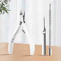 Alicate e cortador de cutículas com alça de silicone com empurrador de cutícula, ferramenta de remoção de aço inoxidável para cuidados com as unhas, itens essenciais para manicure e pedicure
