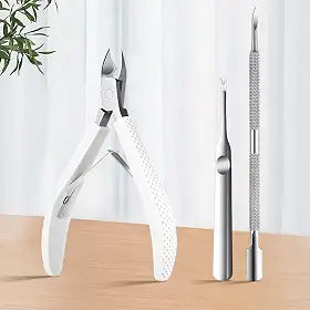 Alicate e cortador de cutículas com alça de silicone com empurrador de cutícula, ferramenta de remoção de aço inoxidável para cuidados com as unhas, itens essenciais para manicure e pedicure