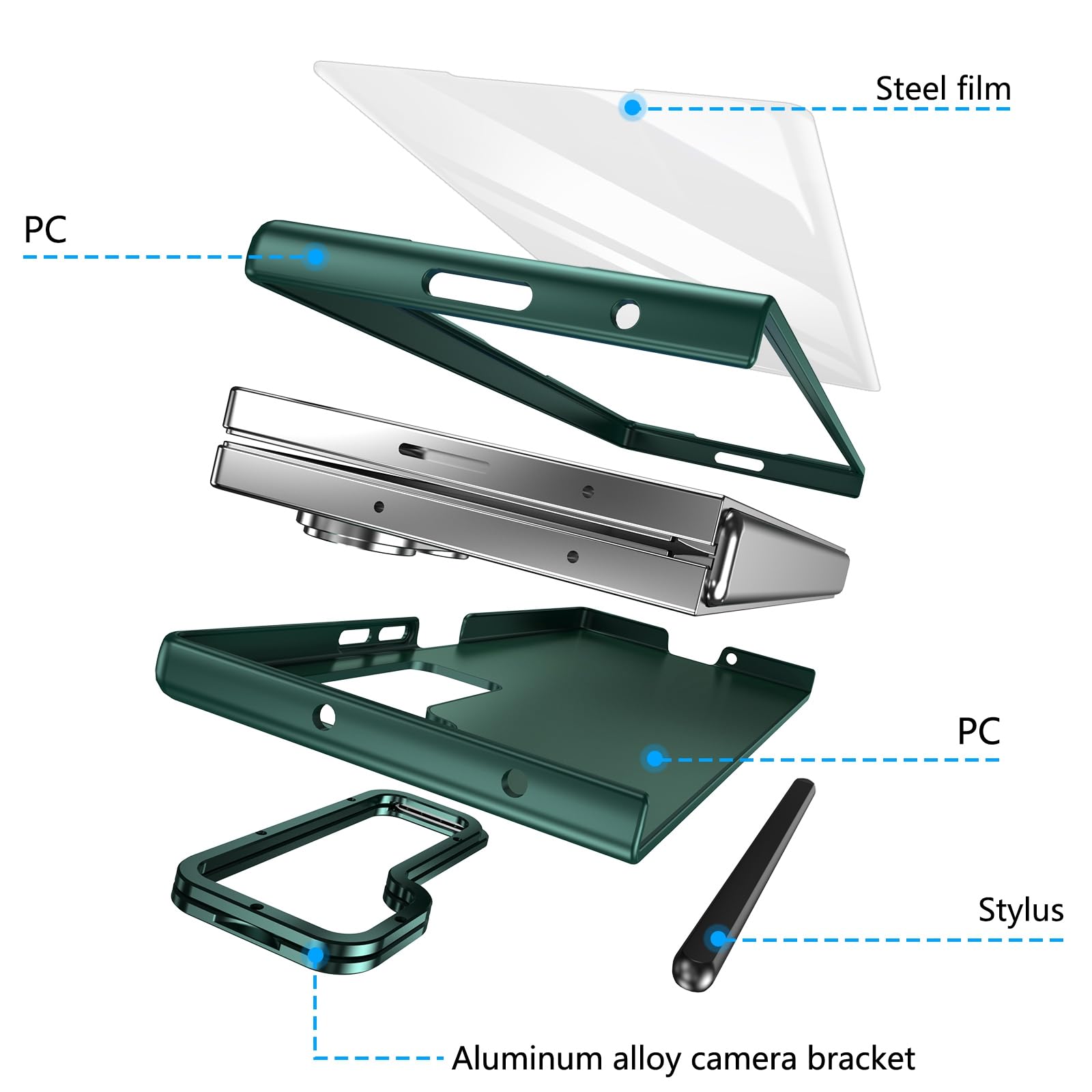 Custodia per Galaxy Z Fold6 con penna stilo, cover per Fold6 con supporto + slot per S Pen, pellicola protettiva frontale per Samsung Galaxy Z Fold6 con supporto pieghevole-Verde