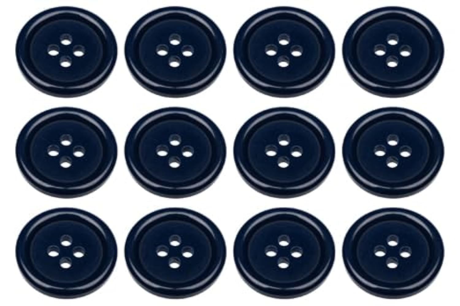 Pack of 12 Dark Blue Sew on 23mm Round Buttons Flat 4 Holes 36L 36 Ligne, Pack of 12 23mm Buttons