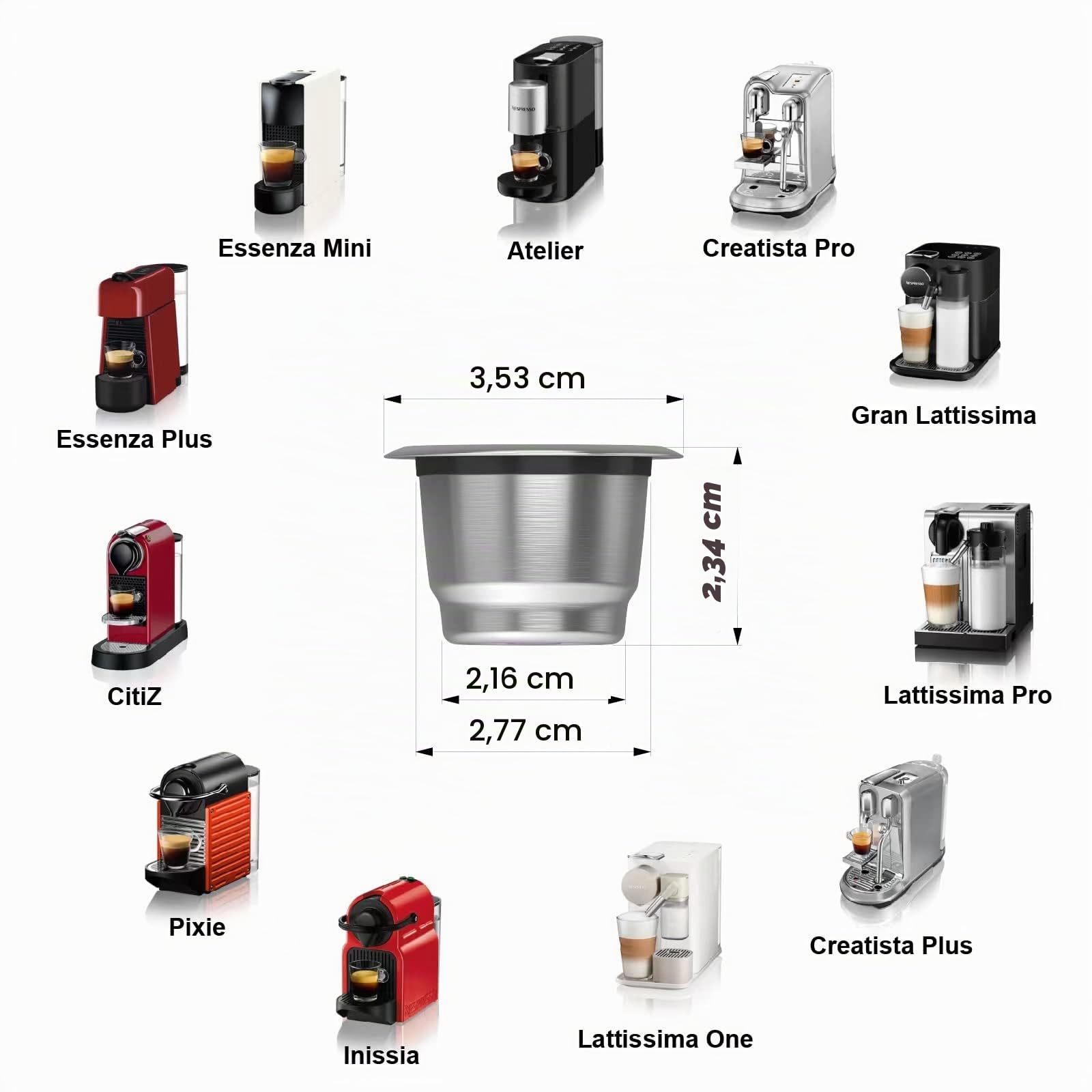 Cápsulas reutilizables para Nespresso OriginalLine, 6 cápsulas de café recargables, tazas de acero inoxidable compatibles con máquina Nespresso OriginalLine (6 cápsulas + 100 tapas + tabla de