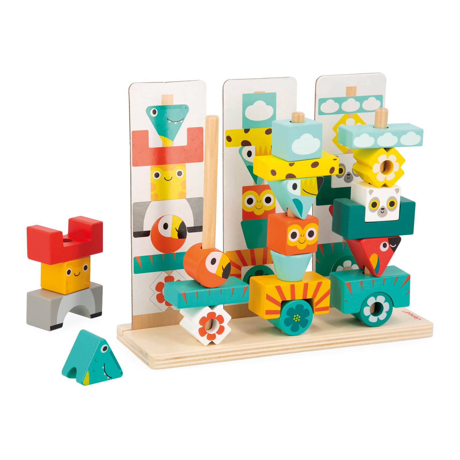 Janod Jeu Totem Tropik Jouet Enfant Bois FSC 52 Pièces à Empiler 12 Modèles Jeu Educatif Dès 3 Ans