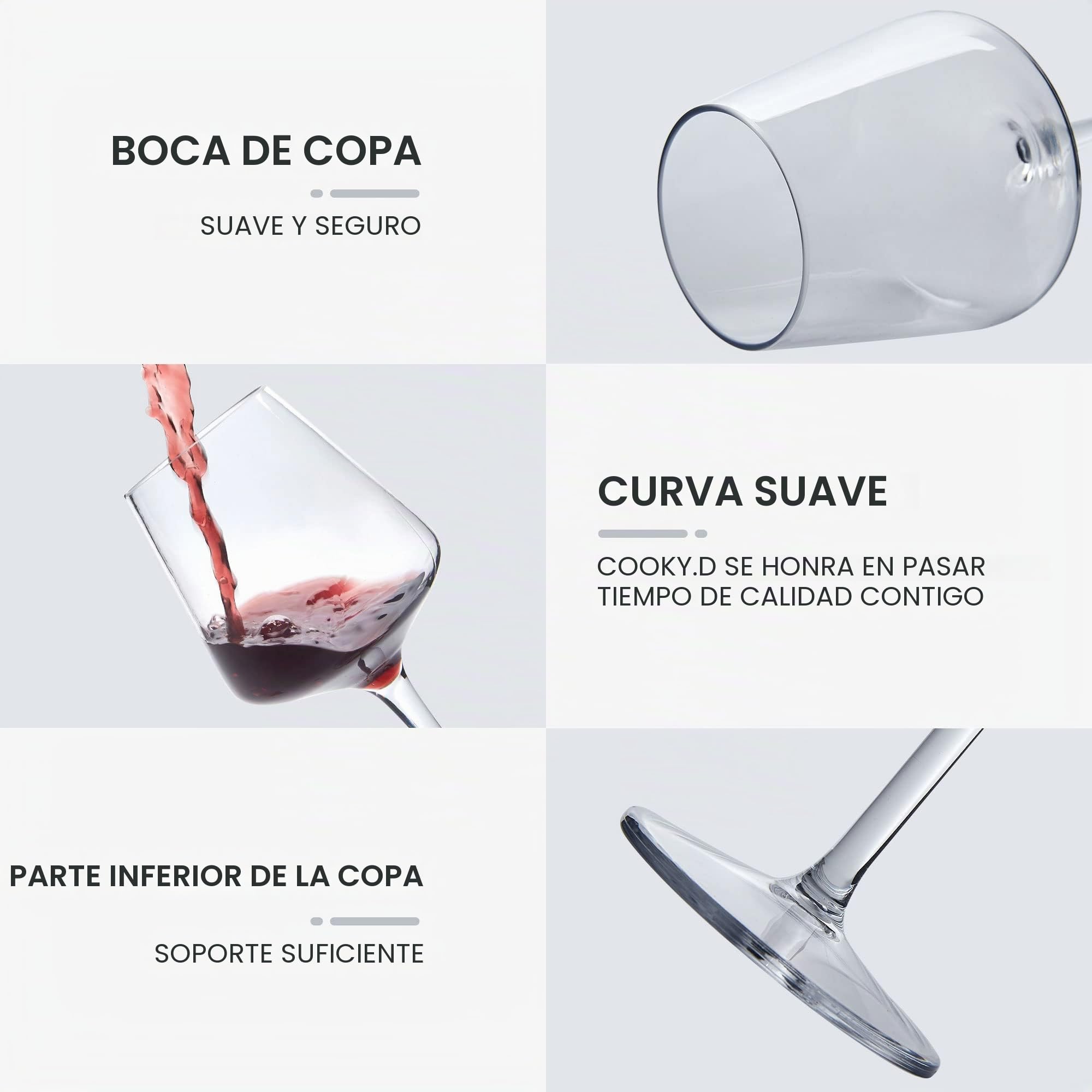 Copas de Vino Blanco Tinto de Tallo Largo Irrompibles Tritan-Plástico Juegos de Vasos de Plástico Regalo Sin Bpa Apto para lavavajillas 445 ML/15.6 OZ, juego de 6