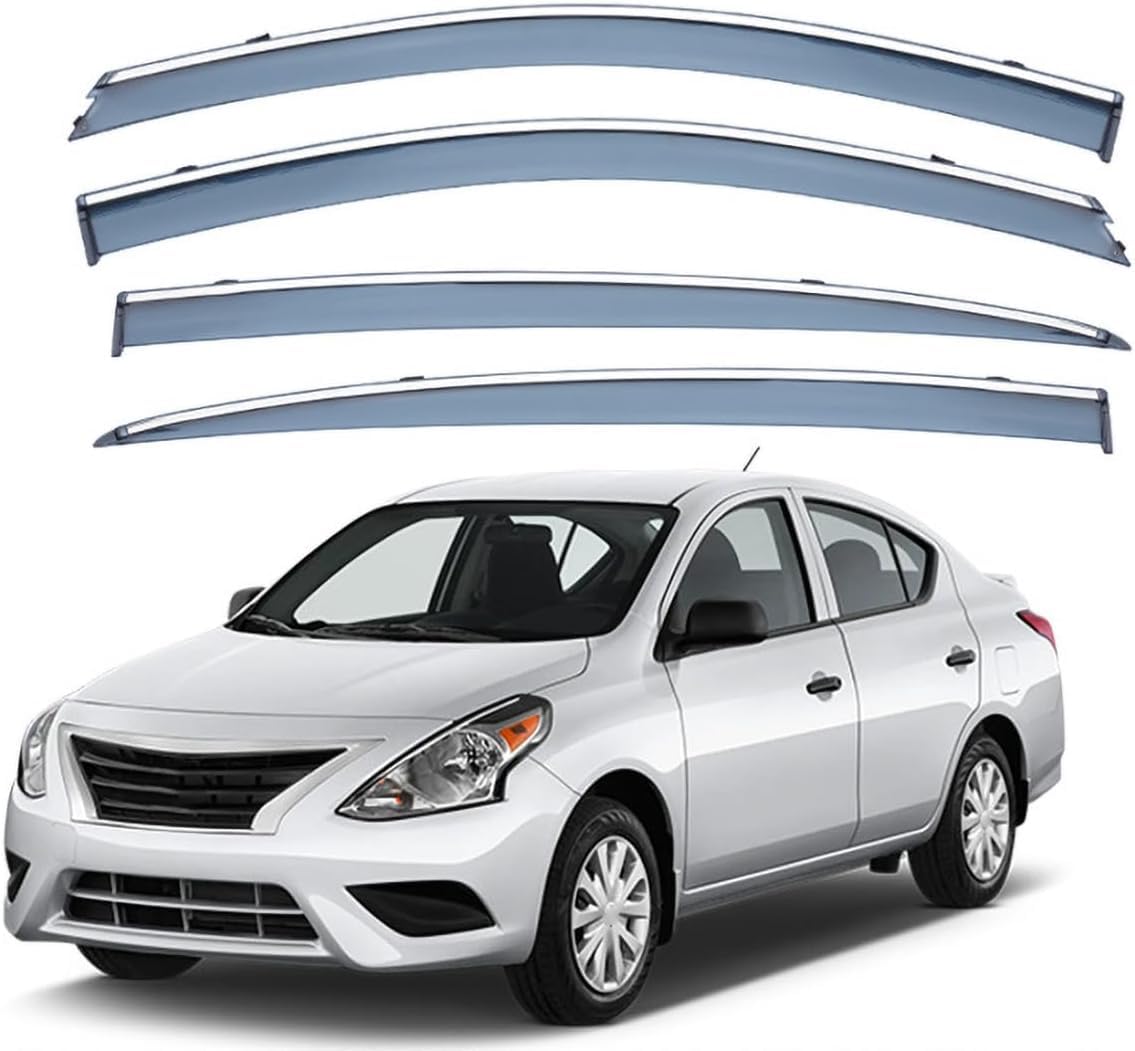 FengXH Window Deflectors for Nissan Almera N17 2011-2018 - 4pc Smoke Tint, Waterproof, Noise Reducing.