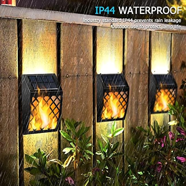 Dynaming Solar Flame Wall Lights Solar Powered Flickering Flame Wall Mounted Lattice Decorative