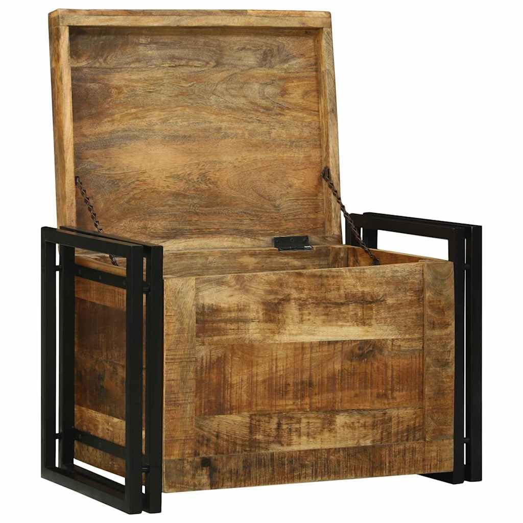 Aufbewahrungsbox Massivholz Mango 60x40x41 cm | Rustikales Design Braun Schwarz, Eisenrahmen, für Wohnzimmer, Decken Magazine