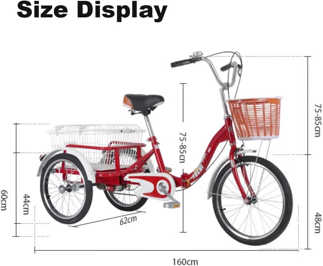 20 Inch Cargo Bike, Adult Trike 3 Wheel Cargo Bike with Basket & 200 Kg Cap for Men Women Seniors, Adjustable Three Wheel Bike Cruiser Bicycle for Shopping Cycling Pedalling