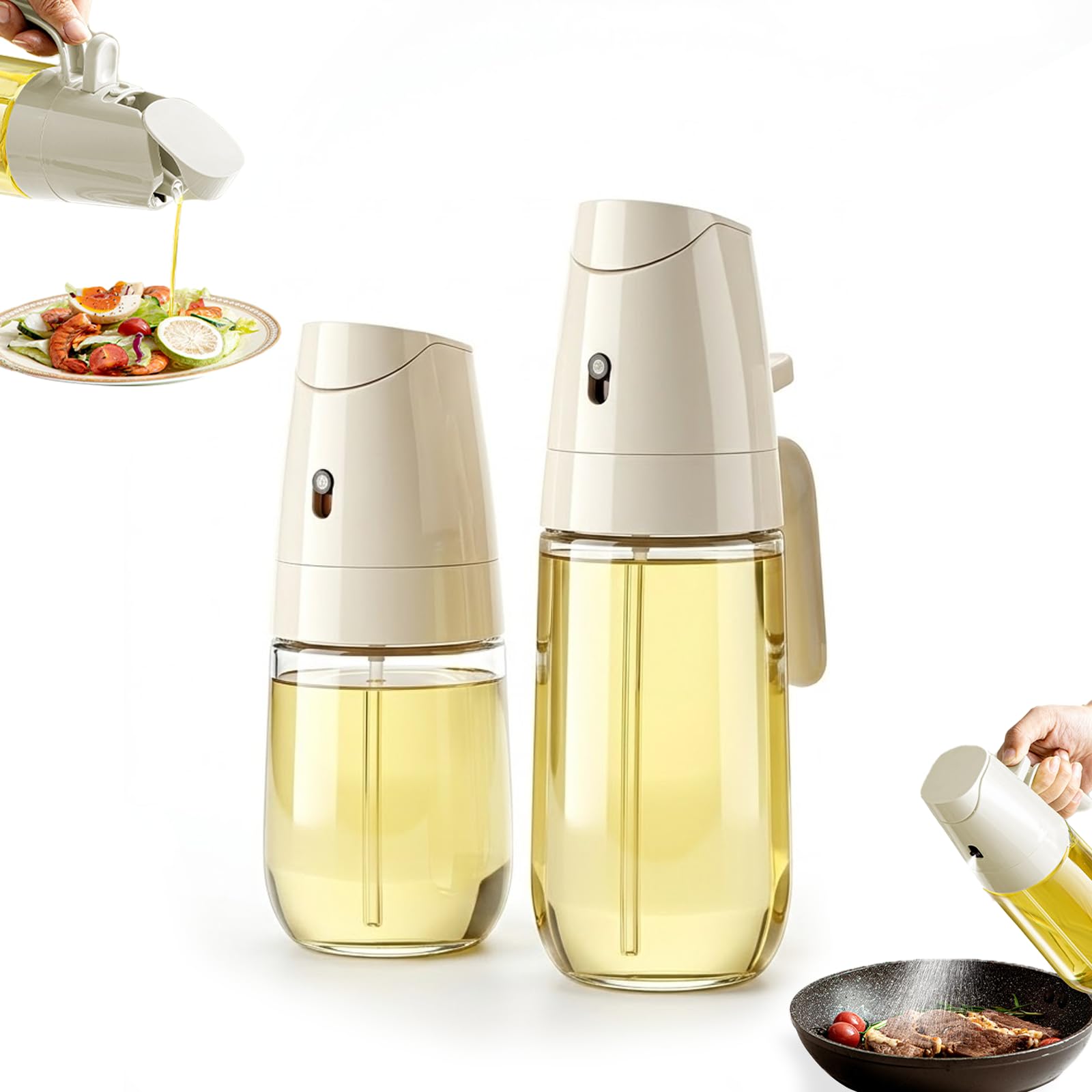 CHSEEO 2pcs Olive Oil Sprayer Bottle for Cooking 300ml+500ml – 2-in-1 Spray & Pour, 304 Metal Filter Anti-Clog, 60°3D Atomizing Spray for Salad BBQ Steak Stir fry — image 1