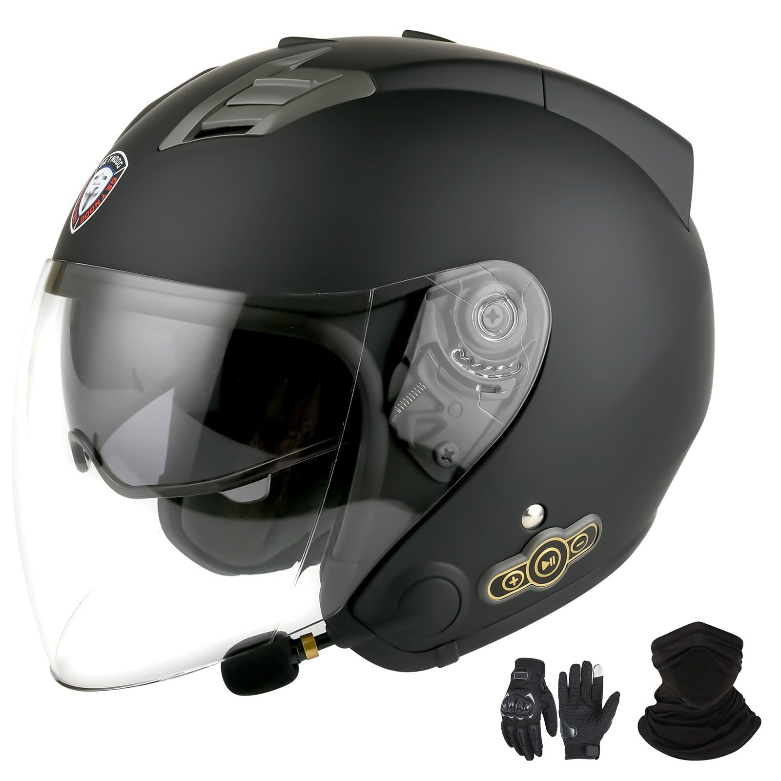 Casco jet con Bluetooth per moto, certificazione ECE, casco con Bluetooth integrato, casco da scooter, casco jet per adulti, uomini e donne, con doppia visiera B, L (59-60cm)